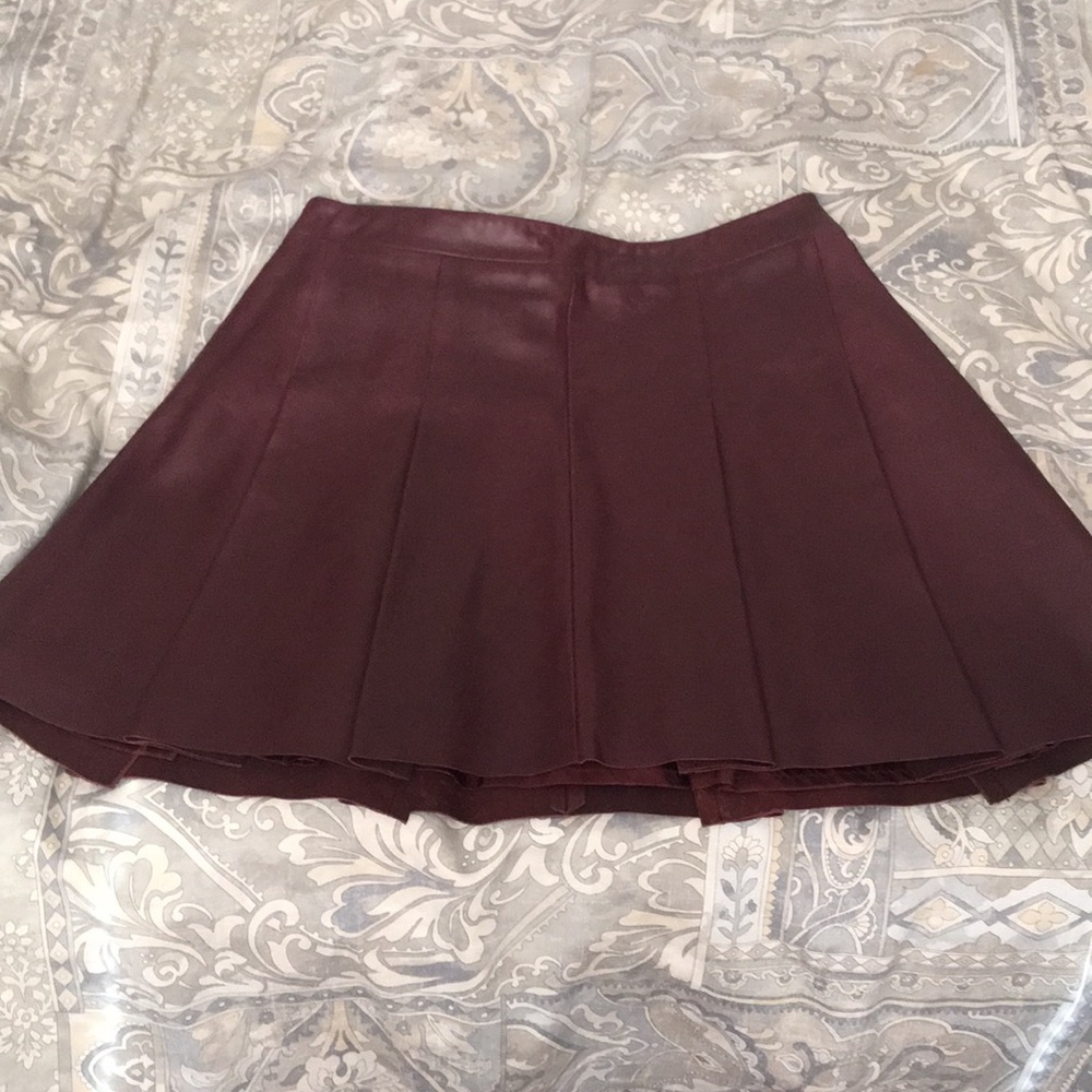 Surface to Air Leather Pleated Skirt in Burgundy